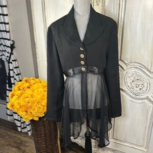 Sharagano Paris Black Sheer Peplum Blazer